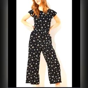 LOFT black floral jumpsuit